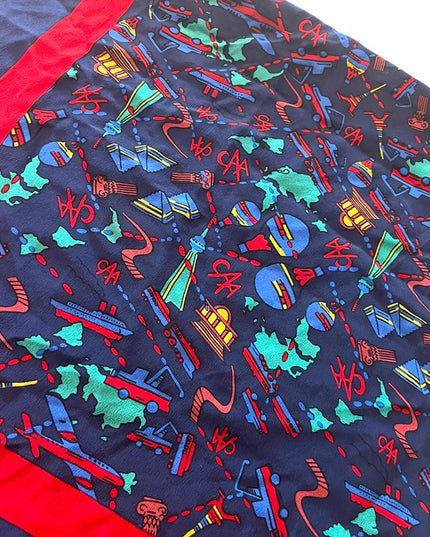 CAA road tour Large silk scarf Paris Seattle Egypt planes Blue & Red soft