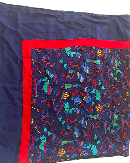 CAA road tour Large silk scarf Paris Seattle Egypt planes Blue & Red soft
