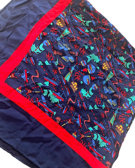 CAA road tour Large silk scarf Paris Seattle Egypt planes Blue & Red soft