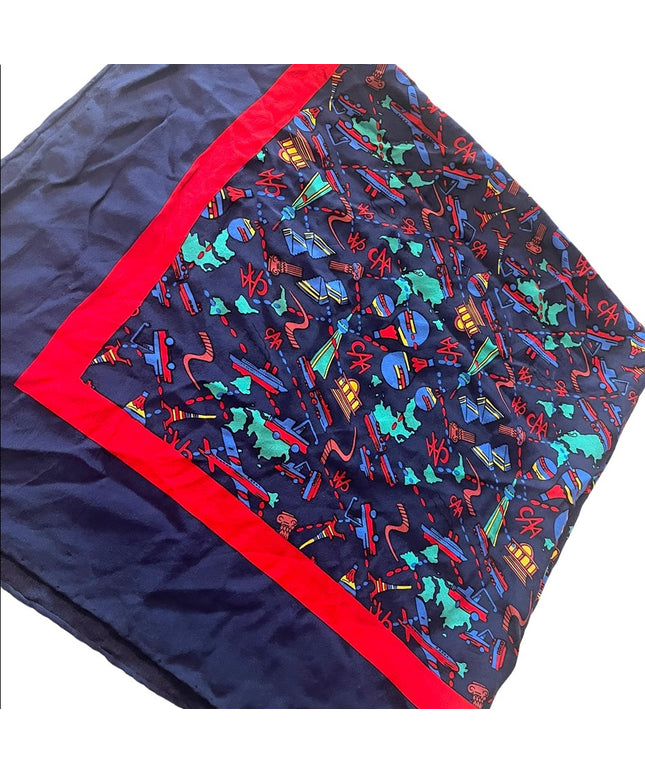CAA road tour Large silk scarf Paris Seattle Egypt planes Blue & Red soft