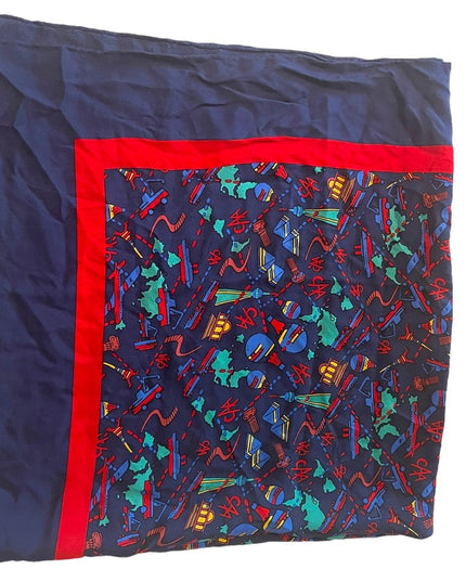 CAA road tour Large silk scarf Paris Seattle Egypt planes Blue & Red soft