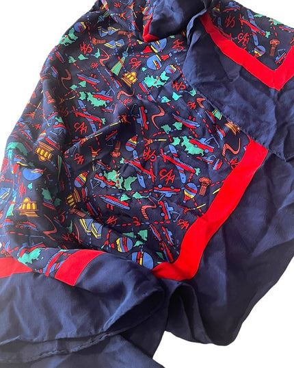 CAA road tour Large silk scarf Paris Seattle Egypt planes Blue & Red soft