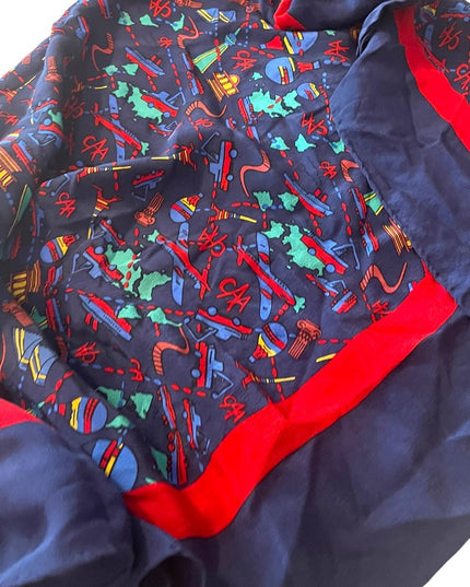 CAA road tour Large silk scarf Paris Seattle Egypt planes Blue & Red soft