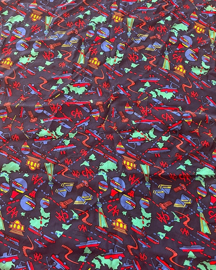 CAA road tour Large silk scarf Paris Seattle Egypt planes Blue & Red soft
