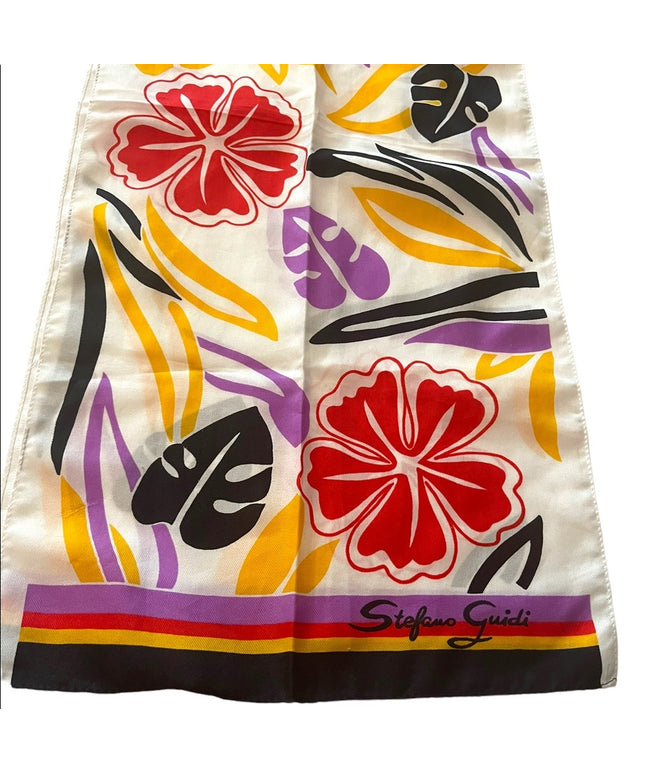 Vintage 1960s Stefano Guidi Colorful Hawaiian flower scarf Italy