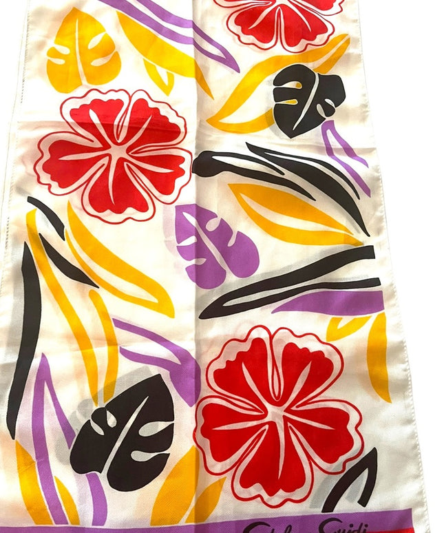 Vintage 1960s Stefano Guidi Colorful Hawaiian flower scarf Italy