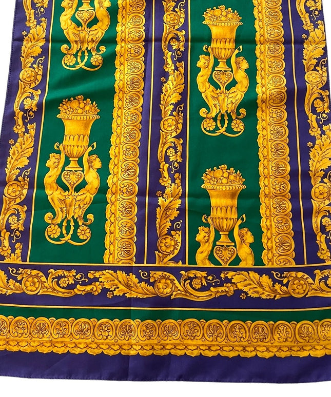 Vintage Jane Shilton Baroque green purple gold fabcy scarf Polyester Italy