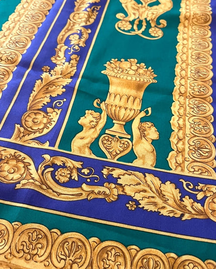 Vintage Jane Shilton Baroque green purple gold fabcy scarf Polyester Italy