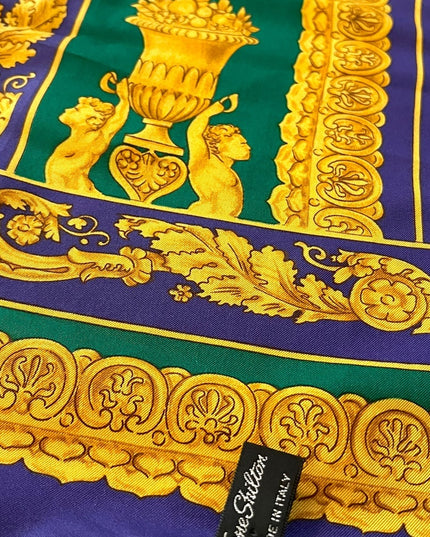 Vintage Jane Shilton Baroque green purple gold fabcy scarf Polyester Italy