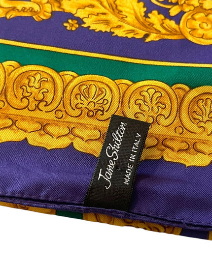 Vintage Jane Shilton Baroque green purple gold fabcy scarf Polyester Italy