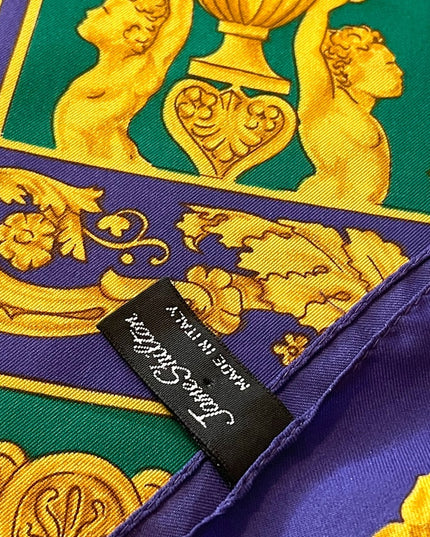 Vintage Jane Shilton Baroque green purple gold fabcy scarf Polyester Italy