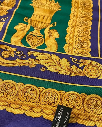 Vintage Jane Shilton Baroque green purple gold fabcy scarf Polyester Italy