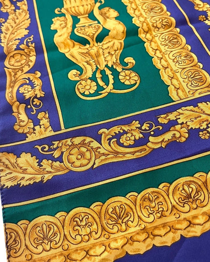 Vintage Jane Shilton Baroque green purple gold fabcy scarf Polyester Italy