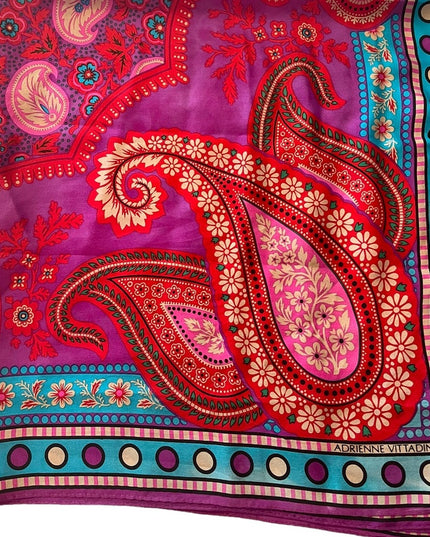 Vintage 1990s Adrienne Vittadini Purple polka dot pink Soft Silk Paisley scarf