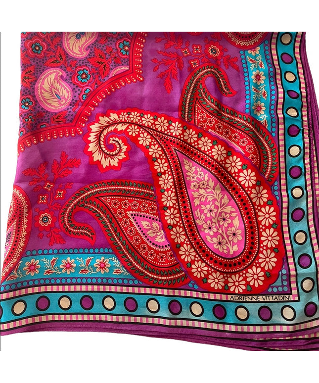 Vintage 1990s Adrienne Vittadini Purple polka dot pink Soft Silk Paisley scarf