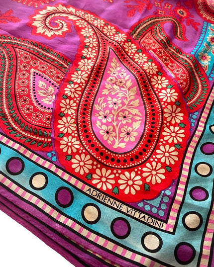 Vintage 1990s Adrienne Vittadini Purple polka dot pink Soft Silk Paisley scarf