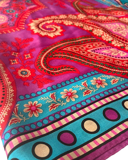 Vintage 1990s Adrienne Vittadini Purple polka dot pink Soft Silk Paisley scarf