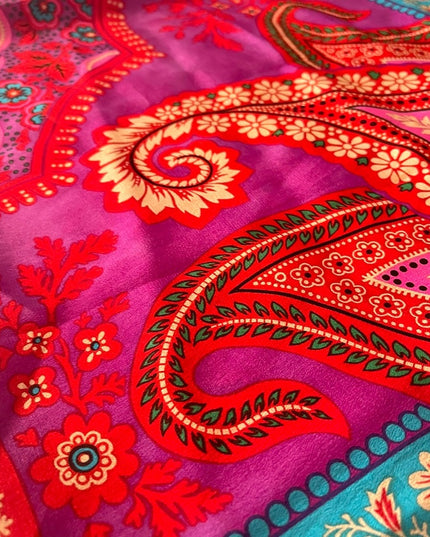 Vintage 1990s Adrienne Vittadini Purple polka dot pink Soft Silk Paisley scarf