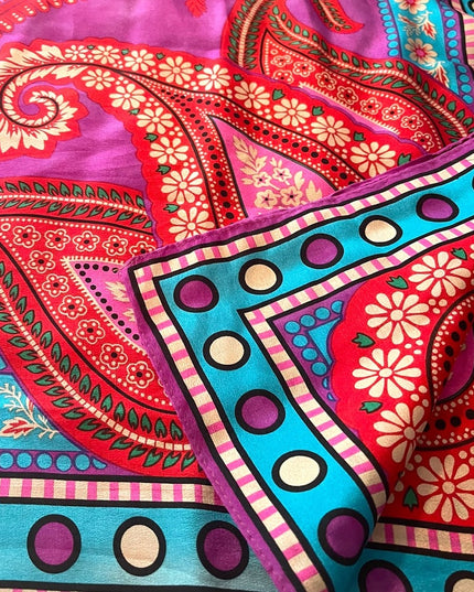 Vintage 1990s Adrienne Vittadini Purple polka dot pink Soft Silk Paisley scarf
