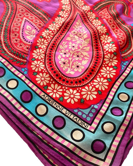 Vintage 1990s Adrienne Vittadini Purple polka dot pink Soft Silk Paisley scarf