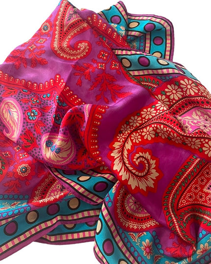 Vintage 1990s Adrienne Vittadini Purple polka dot pink Soft Silk Paisley scarf