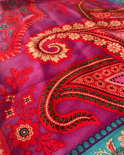 Vintage 1990s Adrienne Vittadini Purple polka dot pink Soft Silk Paisley scarf