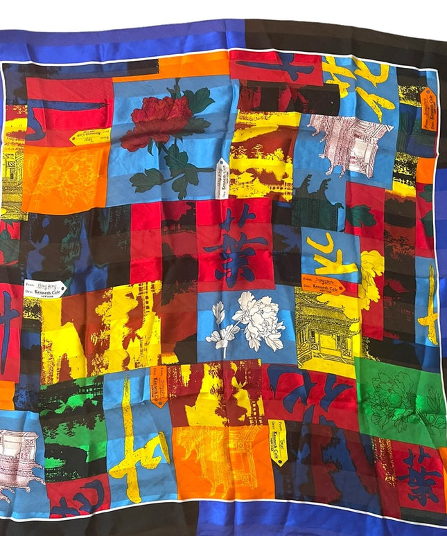 Kenneth Cole NY Limited  Ed Tour scarf Silk NY HK Tokyo Colorful Large