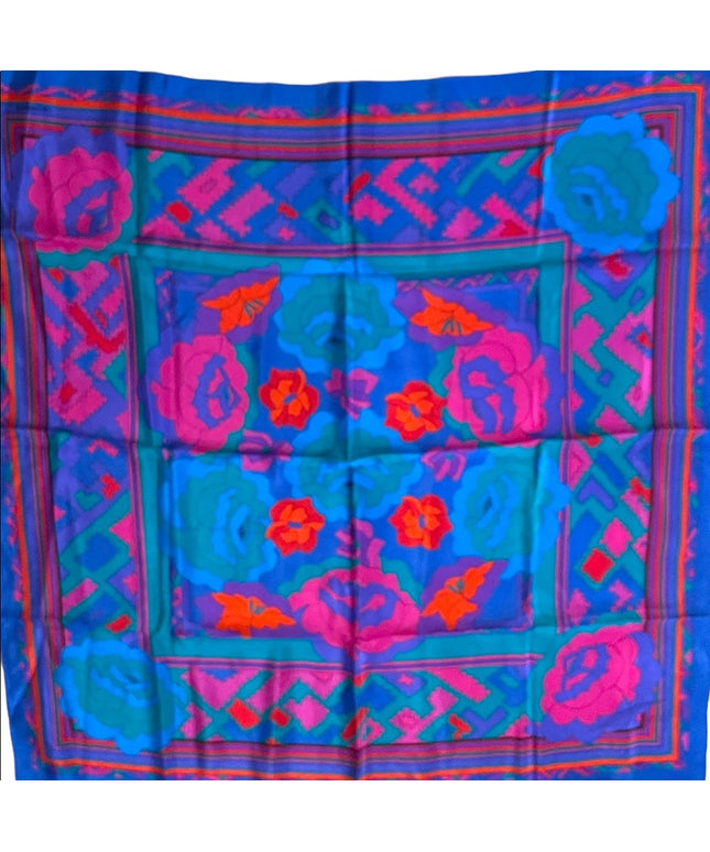 Vintage 1980s Southwest colorful flower geometric Liz Claiborne Scarf Silk