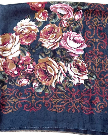 High end Italian Italy Polyester linen feel sheer flower scarf wrap