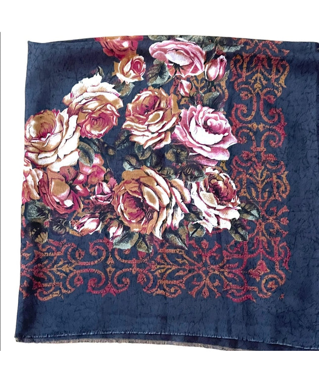 High end Italian Italy Polyester linen feel sheer flower scarf wrap