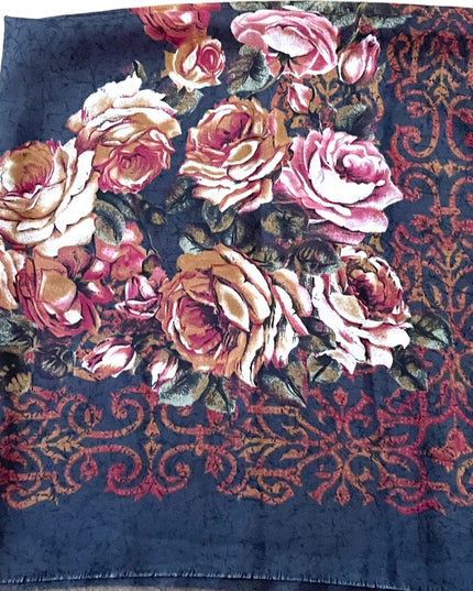 High end Italian Italy Polyester linen feel sheer flower scarf wrap