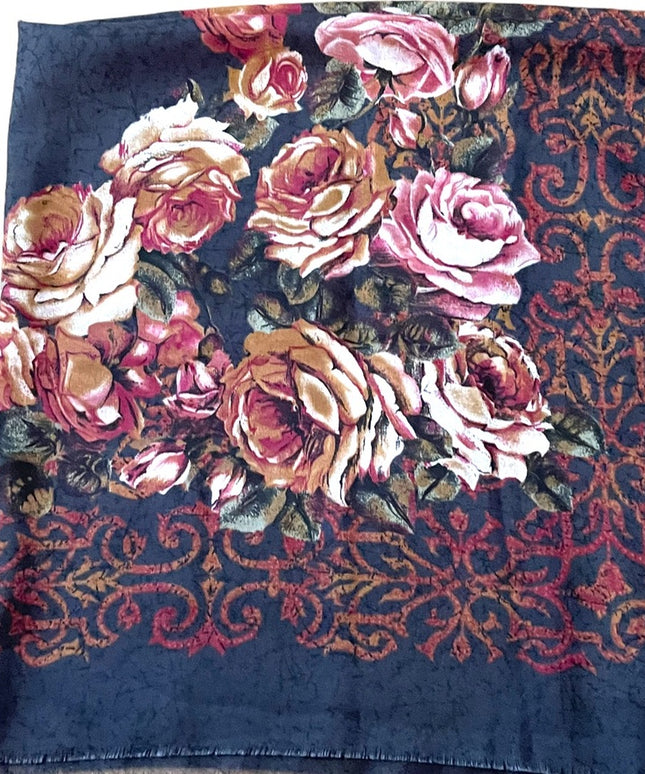 High end Italian Italy Polyester linen feel sheer flower scarf wrap