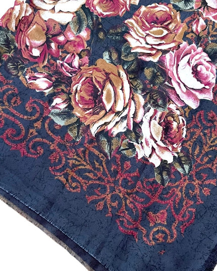High end Italian Italy Polyester linen feel sheer flower scarf wrap