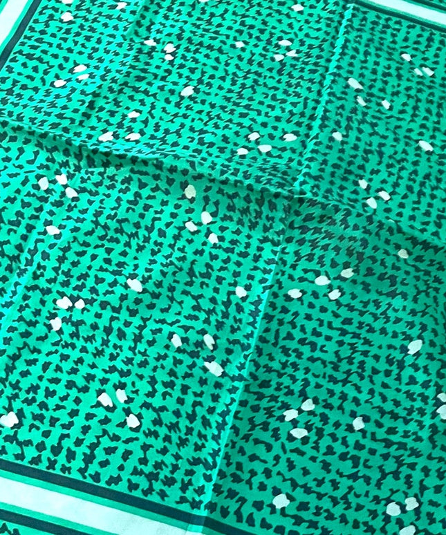 Vintage 1960s Green Black fancy abstract design scarf Acetate