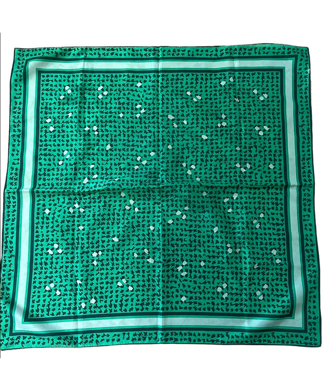 Vintage 1960s Green Black fancy abstract design scarf Acetate