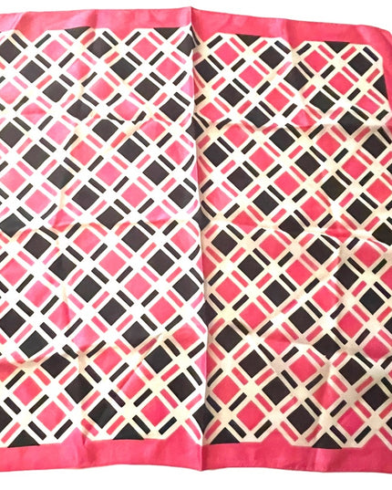 Vintage 1960s Acetate Pink & black geometric squares scarf