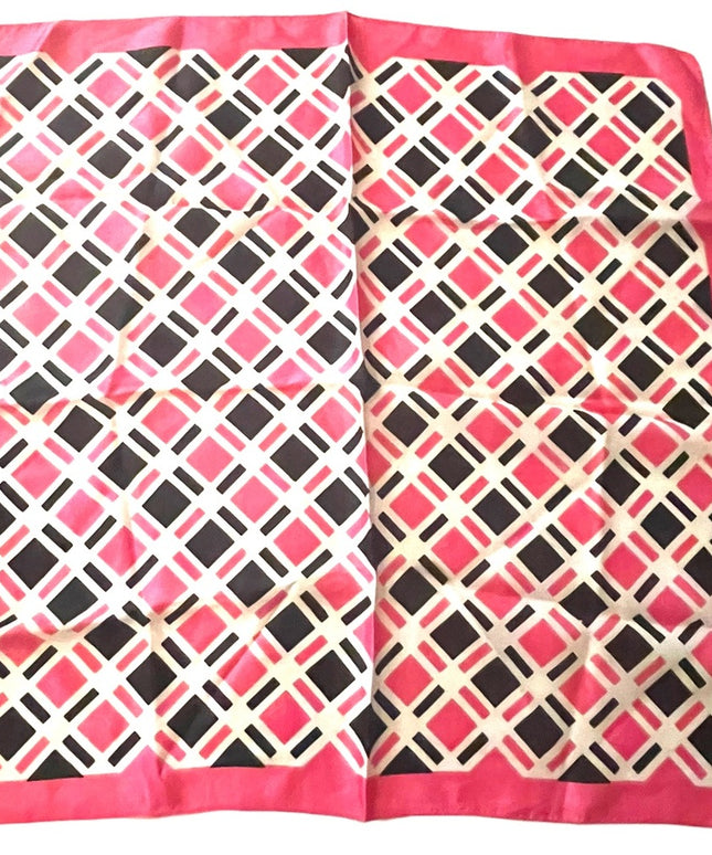 Vintage 1960s Acetate Pink & black geometric squares scarf