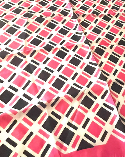 Vintage 1960s Acetate Pink & black geometric squares scarf