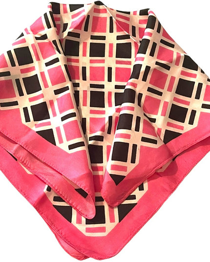 Vintage 1960s Acetate Pink & black geometric squares scarf