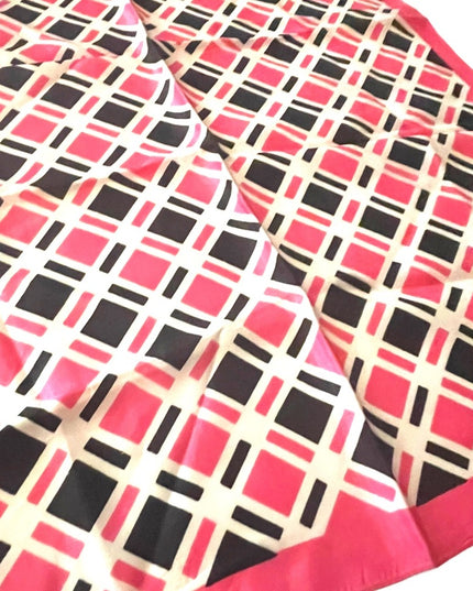 Vintage 1960s Acetate Pink & black geometric squares scarf
