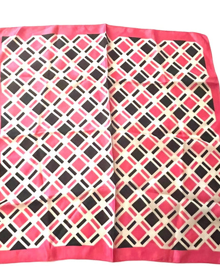 Vintage 1960s Acetate Pink & black geometric squares scarf
