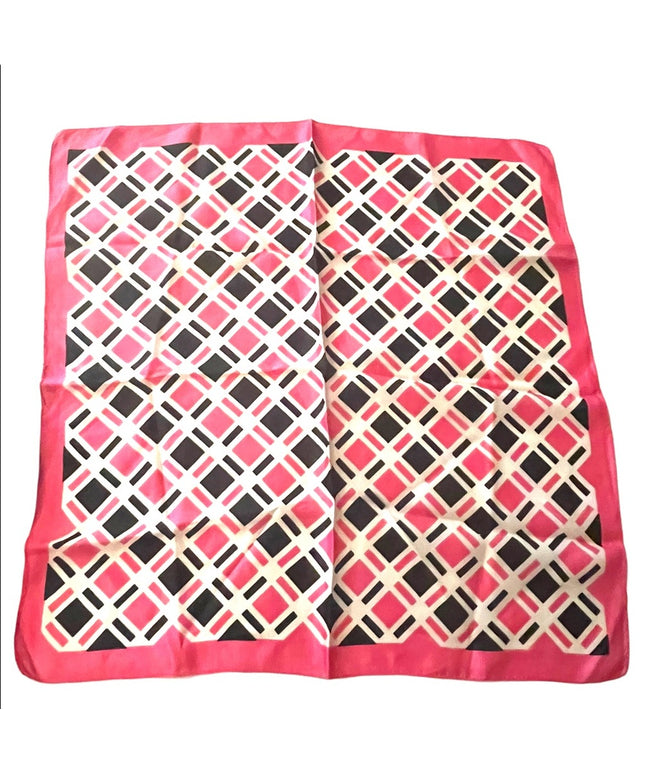 Vintage 1960s Acetate Pink & black geometric squares scarf