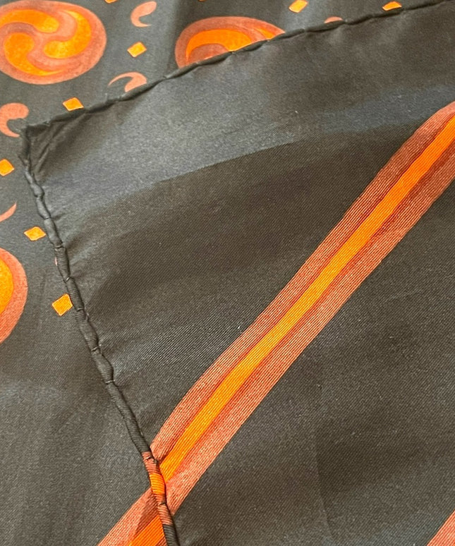 Vintage 1960s Mirsa scarf with stripe Celtic symbols Activations black & orange