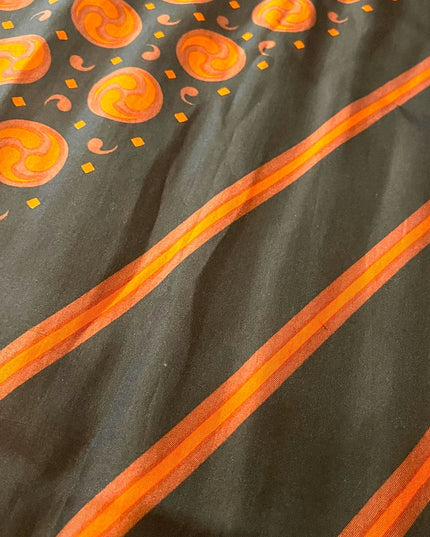 Vintage 1960s Mirsa scarf with stripe Celtic symbols Activations black & orange