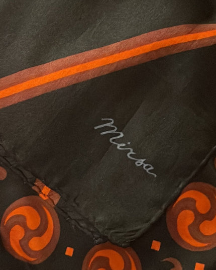 Vintage 1960s Mirsa scarf with stripe Celtic symbols Activations black & orange