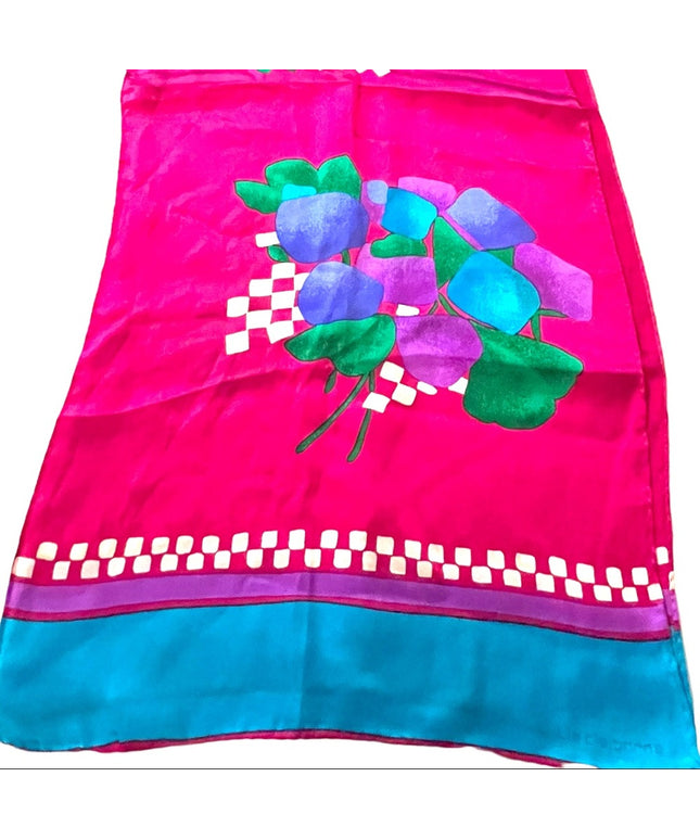 Liz Claiborne Silk pink blue flower floral 1990s Scarf