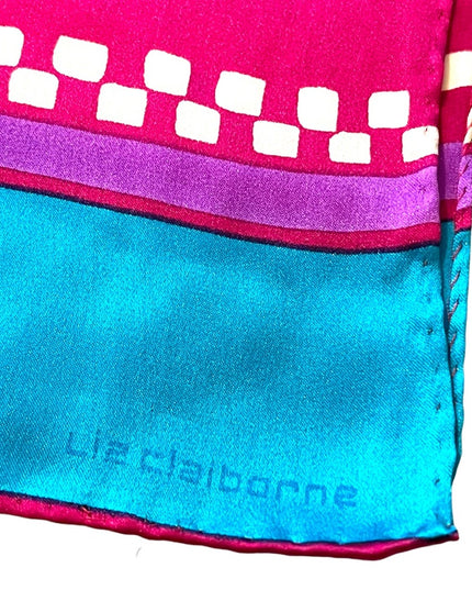 Liz Claiborne Silk pink blue flower floral 1990s Scarf