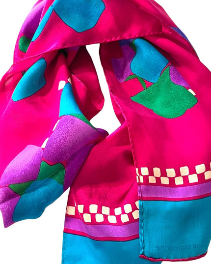 Liz Claiborne Silk pink blue flower floral 1990s Scarf