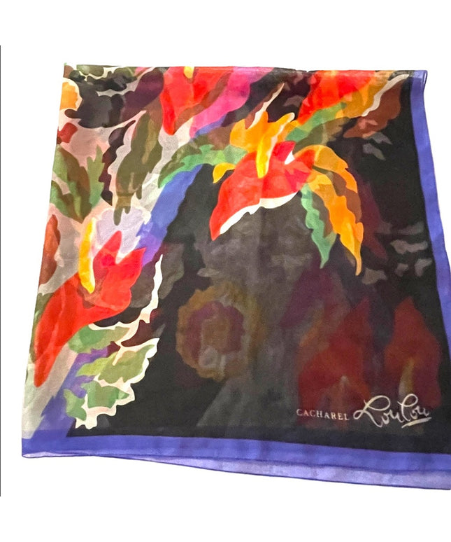 Vintage 1980s Cacharel Lou Lou Paris France  Scarf silk chiffon sheer