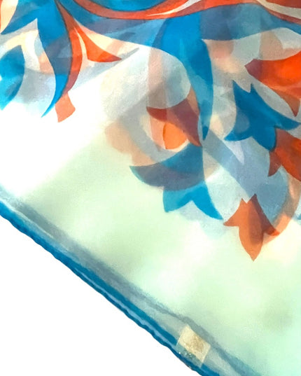 Vintage 1960s Crepe Chiffon sheer groovy Blue orange fancy scarf